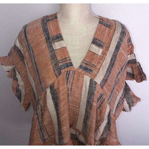 Lulus Striped Double V-Neck Tiered Mini Dress - Dusty Orange - Size XS* WD25 - Picture 12 of 12